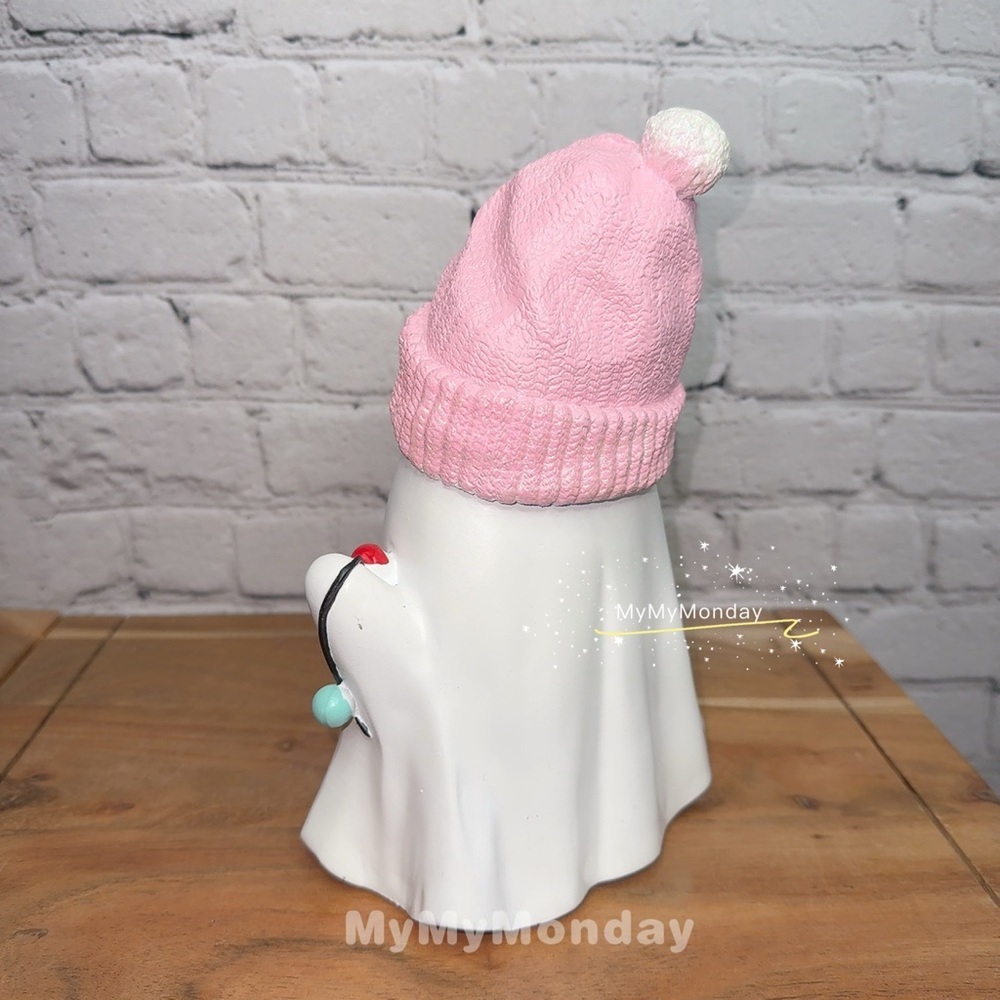 Christmas Ghost with Pink Beanie and Lights - Picture 3 of 4